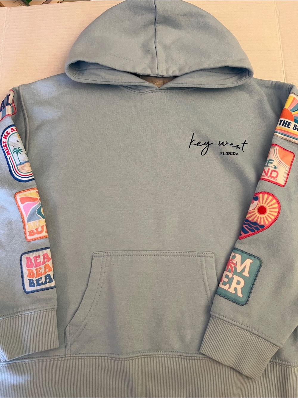 Ocean Drive  Surf Wash Hoodie w/Patches Girls Light Blue Graphic-Sleeve Hood